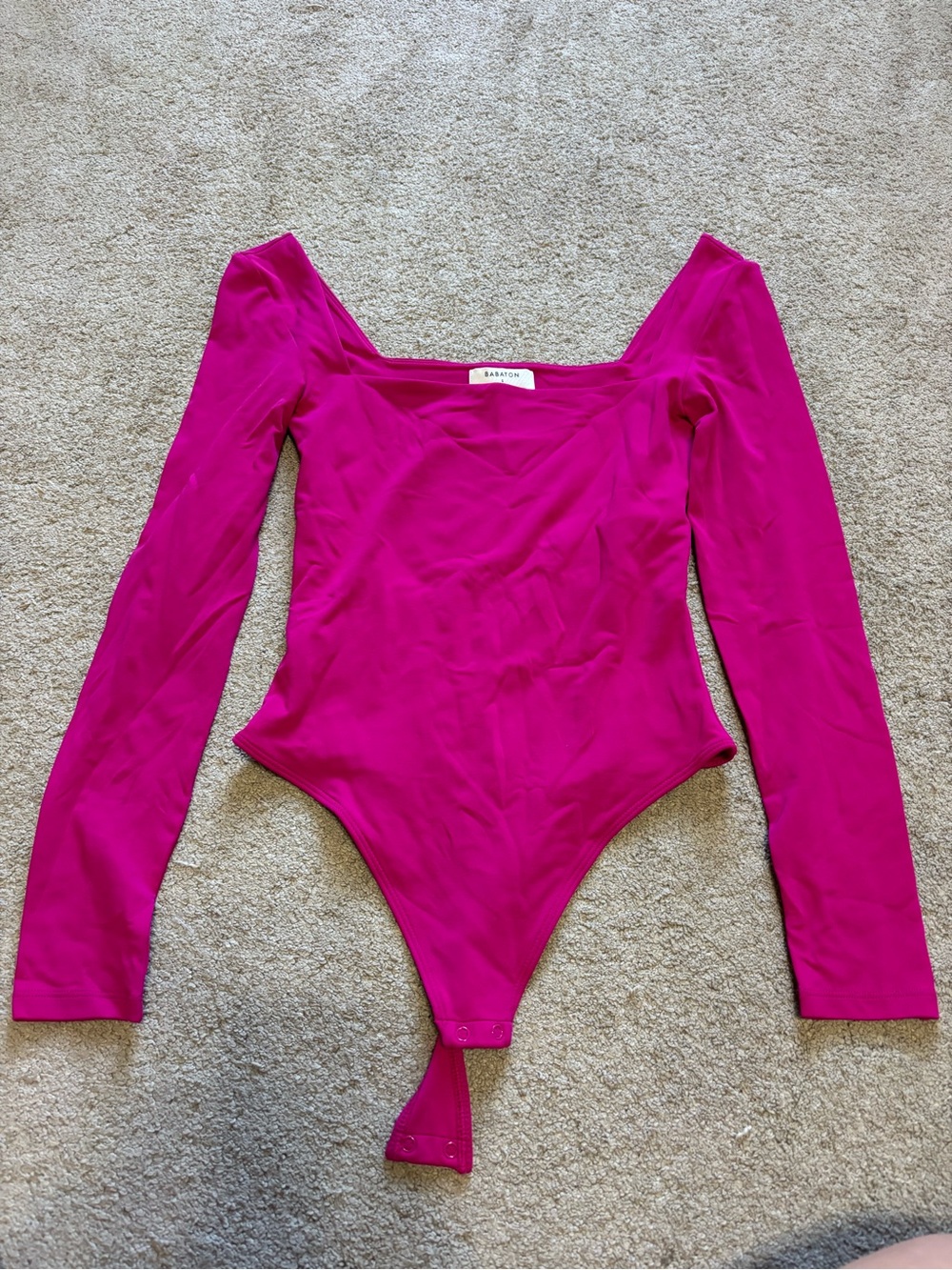 Babaton Fuchsia Long-Sleeve Square-Neck Bodysuit